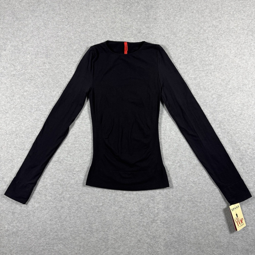 NWT Spanx Sophisticated Long Sleeve Crew Top Classic M Black Shaping